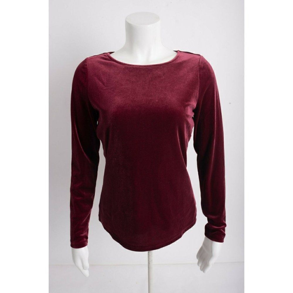 Boden Womens Suki Velvet Top Shirt Uk 6 Us 2 Maroon Burgundy Long Sleeve Nwot